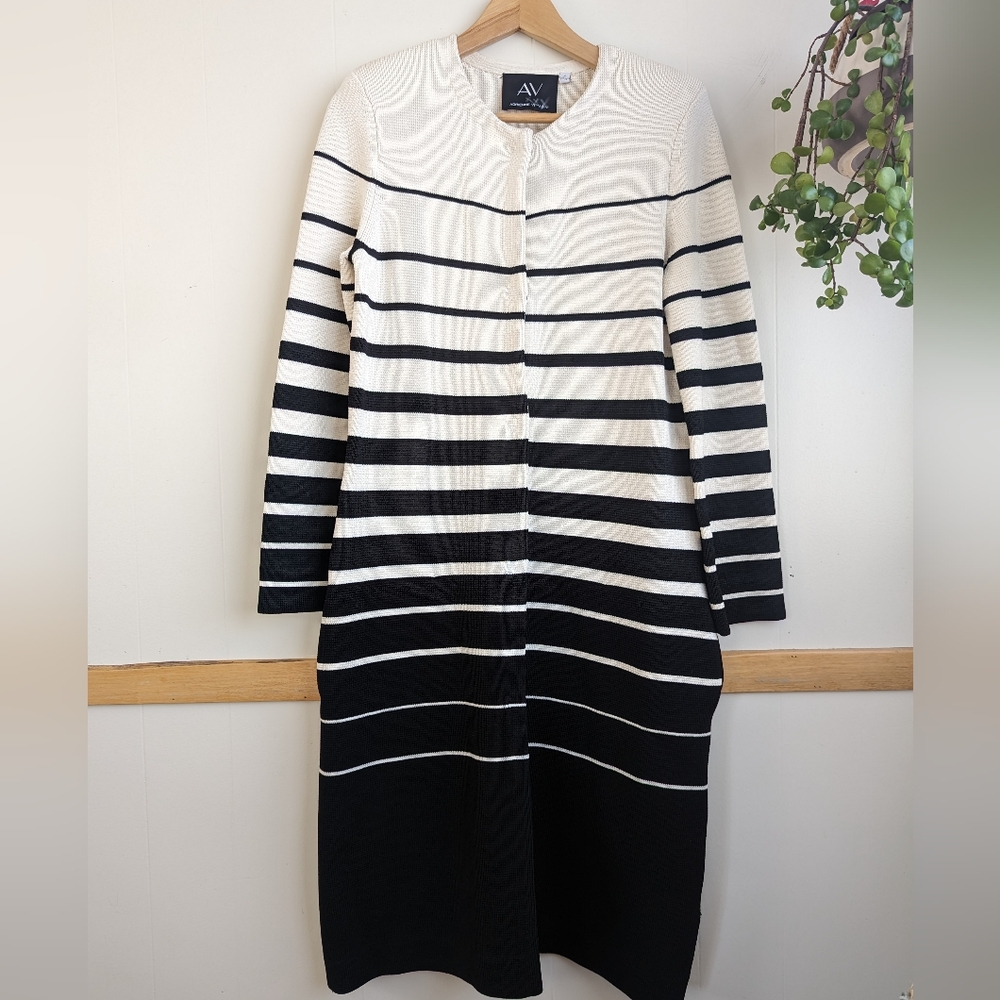 Adrienne Vittadini Black and White Striped Thick Cardigan